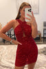Load image into Gallery viewer, Orange Glitter Halter Backless Sequins Tight Homecoming Dress