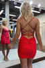 Load image into Gallery viewer, Red Glitter Sparkly Spaghetti Straps Short Homecoming Dress
