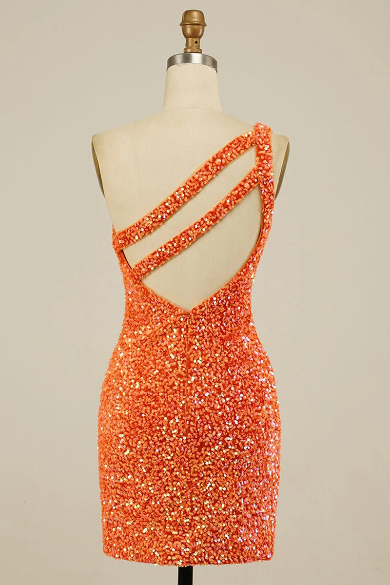 Load image into Gallery viewer, Sequins One-Shoulder Tight Beading Short Homecoming Dress