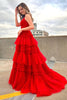 Load image into Gallery viewer, Pink A-Line Deep V Neck Tiered Long Prom Dress