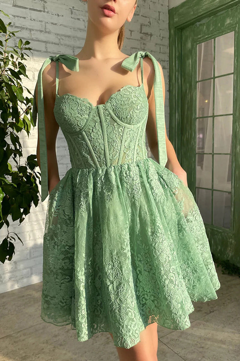Load image into Gallery viewer, Green A-Line Spaghetti Straps Homecoming Dress with Appliques