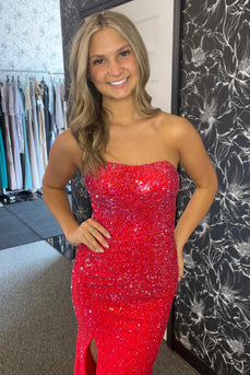 Sparkly Red Sequins Mermaid Long Prom Dress