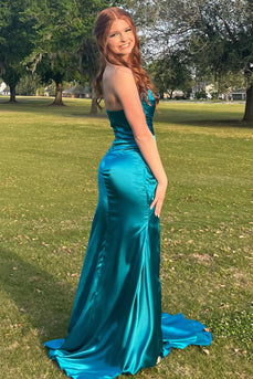 Peacock Green Sheath Sweetheart Long Prom Dress with Split