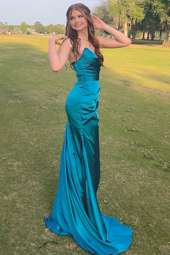 Peacock Green Sheath Sweetheart Long Prom Dress with Split