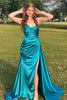 Load image into Gallery viewer, Peacock Green Sheath Sweetheart Long Prom Dress with Split