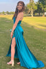 Load image into Gallery viewer, Peacock Green Sheath Sweetheart Long Prom Dress with Split