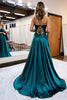 Load image into Gallery viewer, Royal Blue Satin A-Line Appliques Prom Dress with Slit