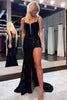 Load image into Gallery viewer, Black Sparkly Corset Sheath Long Prom Dress with Slit