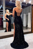 Load image into Gallery viewer, Black Sparkly Corset Sheath Long Prom Dress with Slit