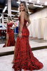 Load image into Gallery viewer, Red Sparkly Corset Sheath Long Prom Dress with Slit