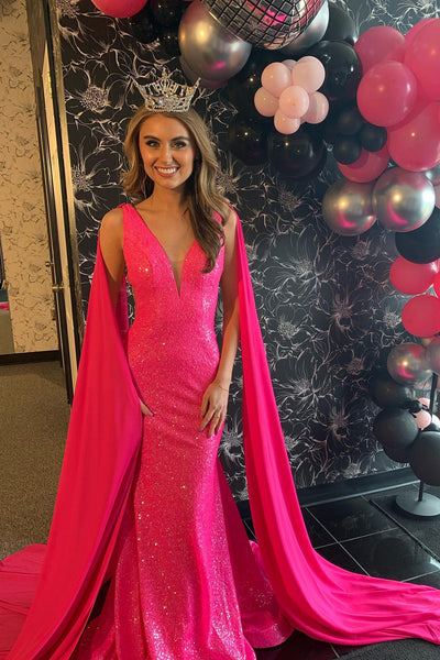 Mermaid Hot Pink Prom Dress With Wateau Train