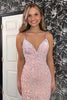 Load image into Gallery viewer, Sparkly Pink Mermaid Sequins Long Backless Prom Dress