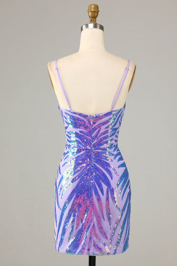 Purple Spaghetti Straps Bodycon Sequined Homecoming Dress