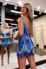 Load image into Gallery viewer, Blue Bodycon V Neck Sequins Short Homecoming Dress With Tassel