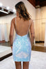 Load image into Gallery viewer, Glitter Blue Spaghetti Straps Sequins Tight Short Homecoming Dress