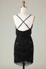 Load image into Gallery viewer, Sparkly Black Sequins Beaded Tight Short Homecoming Dress with Fringes