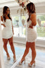 Load image into Gallery viewer, Sparkly White Square Neck Tight Homecoming Dress with Sequins