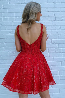 Sparkly Red A-Line Tulle Homecoming Dress with Sequins
