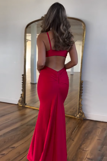 Red Sexy Spaghetti Straps Long Prom Dress with Slit