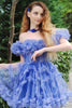 Load image into Gallery viewer, A-Line Blue Detachable Sleeves Short Homecoming Dress with Ruffles