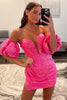 Load image into Gallery viewer, Sparkly Fuchsia Sweetheart Tight Homecoming Dress with Detachable Sleeves