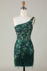 Load image into Gallery viewer, Dark Green One Shoulder Bodycon Sequined Homecoming Dress with Feather