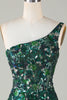 Load image into Gallery viewer, Dark Green One Shoulder Bodycon Sequined Homecoming Dress with Feather