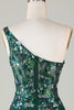 Load image into Gallery viewer, Dark Green One Shoulder Bodycon Sequined Homecoming Dress with Feather
