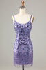 Load image into Gallery viewer, Glitter Purple Fringed Sequins Tight Short Homecoming Dress