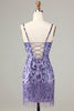 Load image into Gallery viewer, Glitter Purple Fringed Sequins Tight Short Homecoming Dress