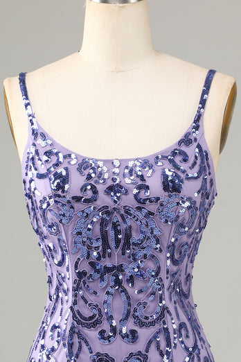 Glitter Purple Fringed Sequins Tight Short Homecoming Dress