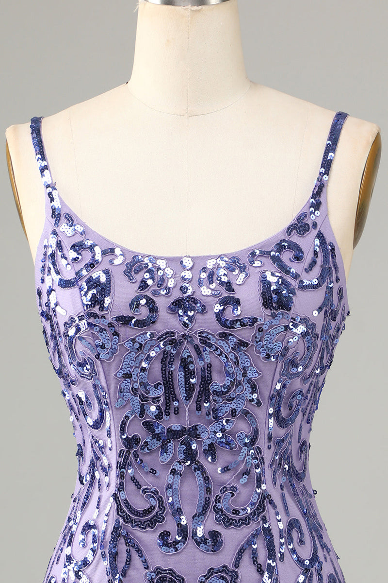 Load image into Gallery viewer, Glitter Purple Fringed Sequins Tight Short Homecoming Dress