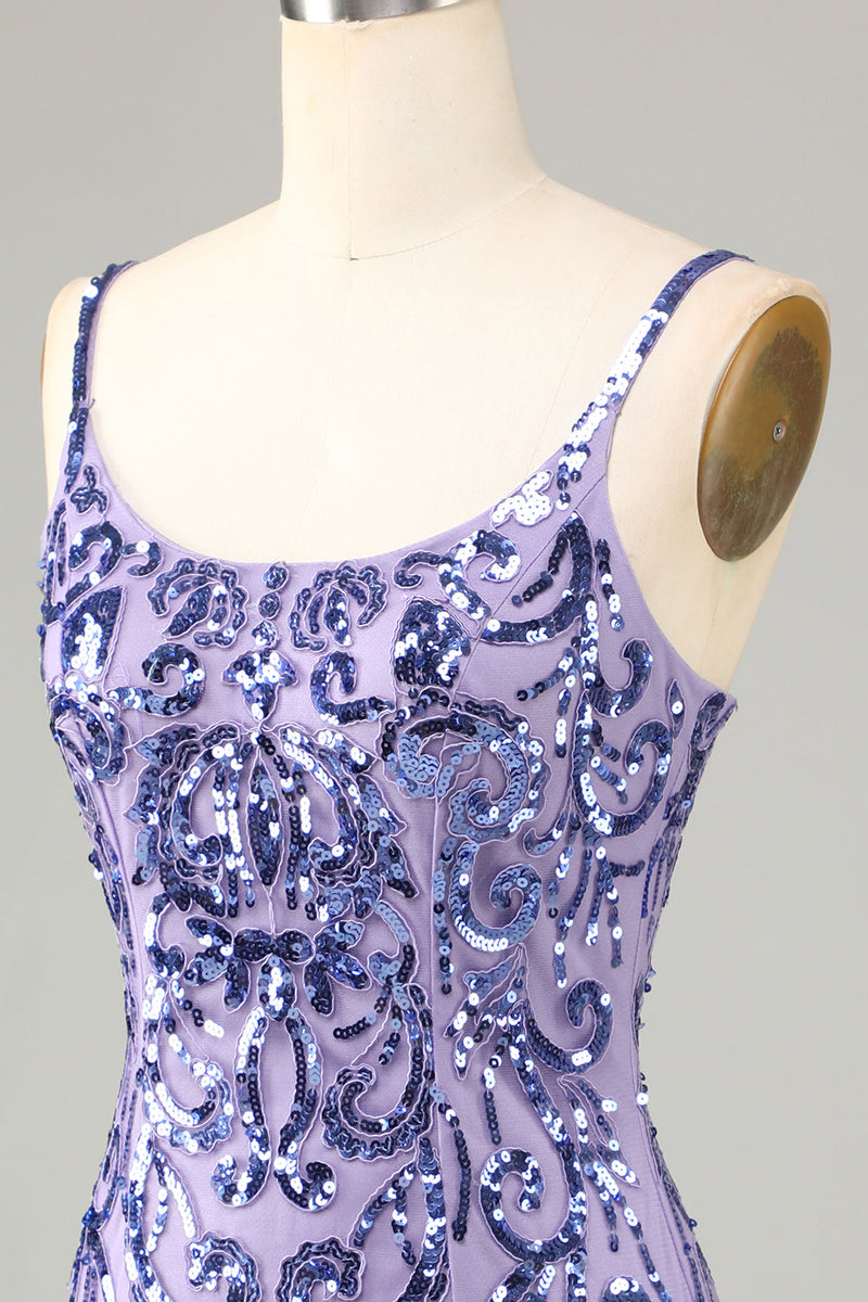 Load image into Gallery viewer, Glitter Purple Fringed Sequins Tight Short Homecoming Dress