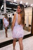 Load image into Gallery viewer, Sparkly Blue V-Neck Bodycon Sequined Homecoming Dress with Feathers