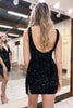 Load image into Gallery viewer, Sparkly Black V-Neck Sequined Homecoming Dress with Tassel