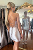 Load image into Gallery viewer, Silver Spaghetti Straps Bodycon Corset Satin Short Homecoming Dress