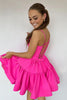 Load image into Gallery viewer, A-Line Fuchsia Spaghetti Straps Homecoming Dress with Criss Cross Back