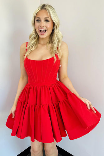 A-Line Spaghetti Straps Red Homecoming Dress with Criss Cross Back