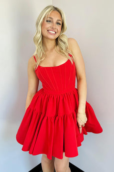 A-Line Spaghetti Straps Red Homecoming Dress with Criss Cross Back