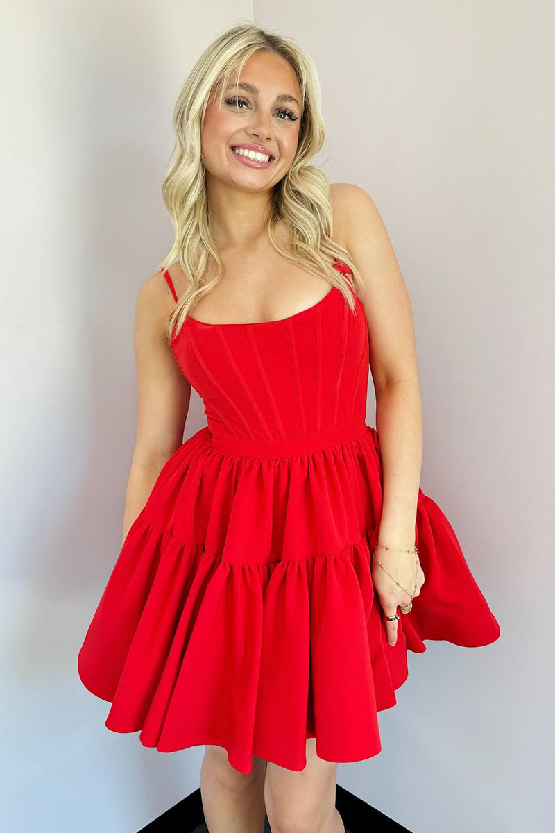 Load image into Gallery viewer, A-Line Spaghetti Straps Red Homecoming Dress with Criss Cross Back
