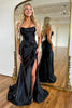 Load image into Gallery viewer, Royal Blue Corset Mermaid Draped Satin Long Prom Dress with Slit