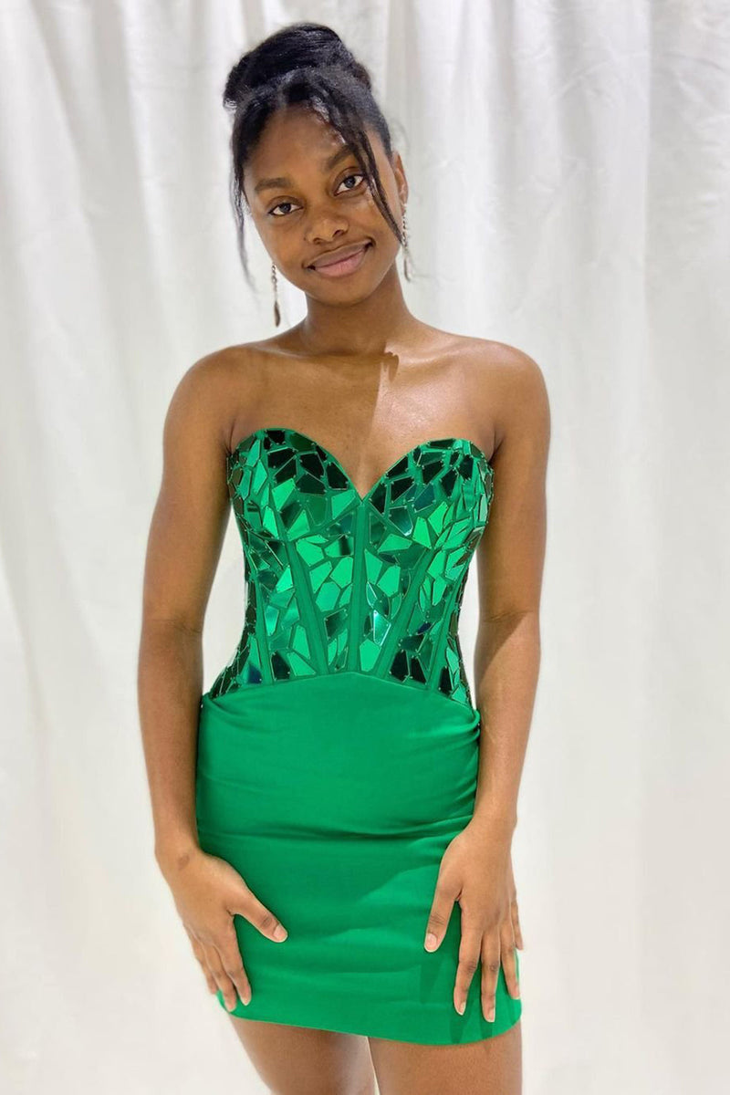 Load image into Gallery viewer, Sweetheart Green Sheath Corset Homecoming Dress
