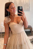 Load image into Gallery viewer, Khaki Spaghetti Straps A-Line Tulle Long Prom Dress with Bow