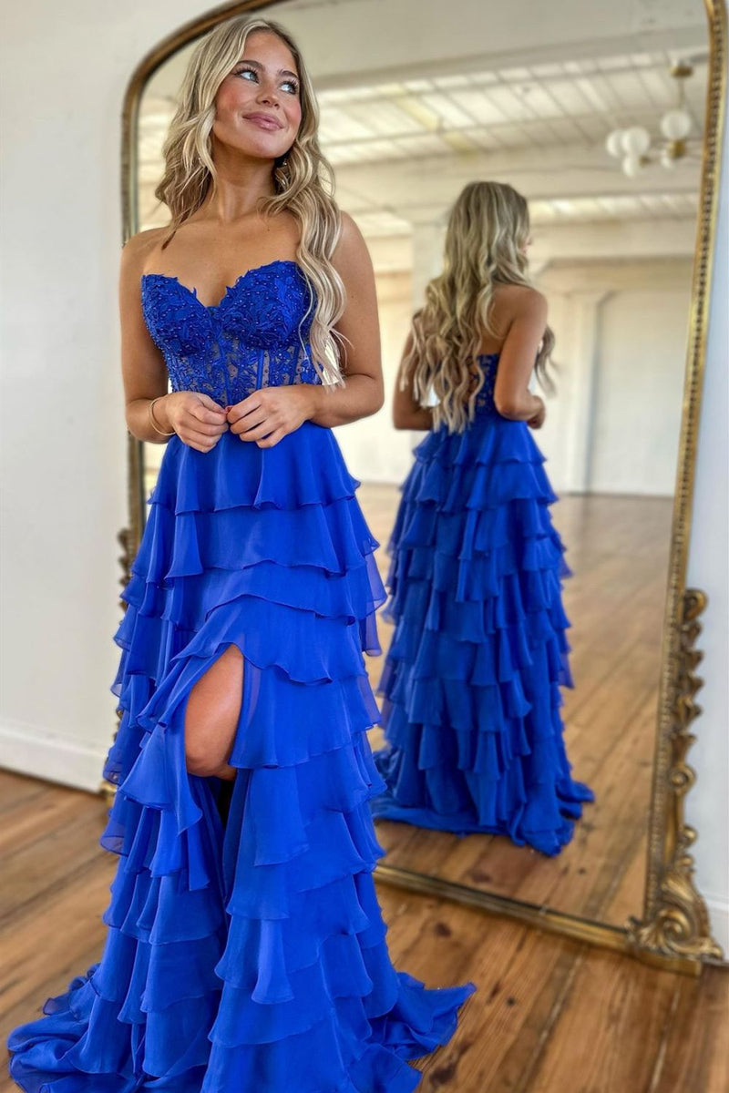 Load image into Gallery viewer, Fuchisa Sweetheart Corset Prom Dress with Slit