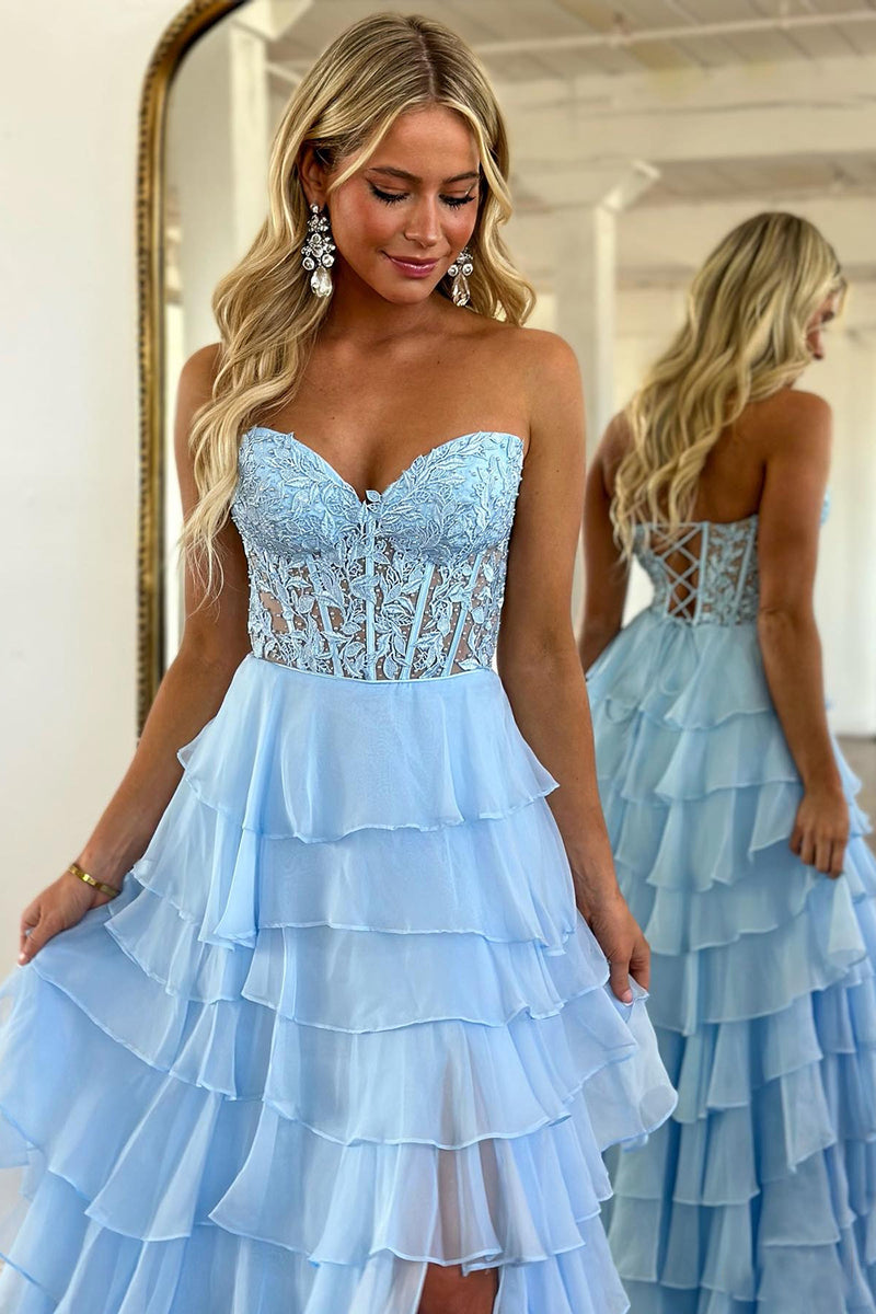 Load image into Gallery viewer, Fuchisa Sweetheart Corset Prom Dress with Slit