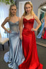 Load image into Gallery viewer, Spaghetti Straps Mermaid Silver Corset Ruched Prom Dress With Slit