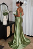 Load image into Gallery viewer, Spaghetti Straps Mermaid Silver Corset Ruched Prom Dress With Slit