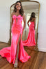 Load image into Gallery viewer, Coral Mermaid Strapless Satin Long Prom Dress with Slit