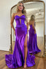 Load image into Gallery viewer, Coral Mermaid Strapless Satin Long Prom Dress with Slit