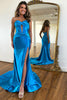 Load image into Gallery viewer, Coral Mermaid Strapless Satin Long Prom Dress with Slit